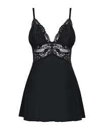 Сатиновий пеньюар із мереживом Obsessive 810-BAB-1 babydoll & thong чорний пеньюар танга S/M - мініатюра 5