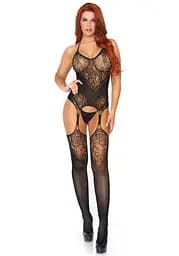 Leg Avenue Jacquard net bodystocking OS Black One size - мініатюра 2