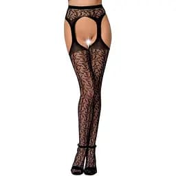 Эротические колготки-бодистокинг Passion S014 black имитация чулок в сеточку и пояса S/M/L