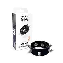 Ерекційне кільце Art of Sex James з шипами з натуральної шкіри Чорне - мініатюра 4