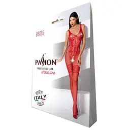 Бодістокінг Passion BS069 комбінезон імітація панчох та боді S/M/L red - мініатюра 5