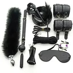 Эротический набор БДСМ для ролевых игр фиолетовый, черный, розовый, красный12 предметов 