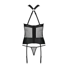 Сітчастий комплект корсет з халтером знімні підв'язки та трусики Passion Amanda CorSet black L/XL - мініатюра 6