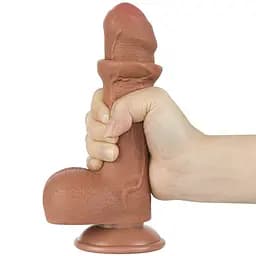 Фалоімітатор LoveToy Sliding-Skin Dual Layer Dong 7" 18.3 см коричневий - мініатюра 10