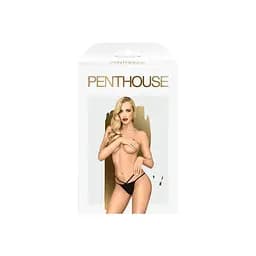 Трусики-стрінги Penthouse Classified Black подвійні резиночки непрозора вставка та бантик M/L - мініатюра 3