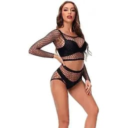 Комплект еротичний сітчастий топ та трусики S/M Чорний K0545-1