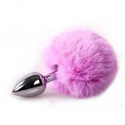 Анальна пробка класична металева з хвостиком 7,5 см BunnyTail Бузкова