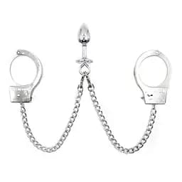 Наручники с цепями и анальной пробкой One size Серебристый K000162