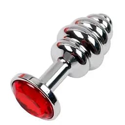Анальна пробка фігурна сталева Спіраль 9,4 см металік з кристалом