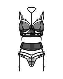 Комплект білизни Obsessive Premesis Black otwarty L/XL (чорний) - мініатюра 11