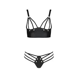 Комплект з еко-шкіри з люверсами та ремінцями Passion Malwia Bikini black L/XL - мініатюра 3
