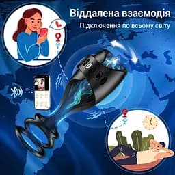 Вібруюча Smart насадка на член з ерекційними кільцями чорна, еластичний вібромасажер 2-в-1 з 9 режимами та магнітною USB-зарядкою - мініатюра 5