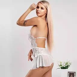 Сексуальний боді-пеньюар з відкритою спиною S/M білий K1009-2 - мініатюра 4