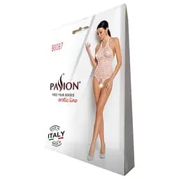 Бодістокінг у велику сітку Passion BS087 white відкрита спина халтер з доступом One size - мініатюра 6