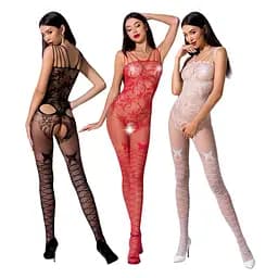Ажурний бодістокінг із інтимними вирізами Passion BS076 white One size - мініатюра 3
