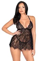 Пеньюар Leg Avenue Floral lace babydoll & string Black L - мініатюра 7