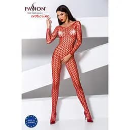 Бодістокінг Passion BS068 комбінезон велика сітка довгий рукав S/M/L red - мініатюра 2