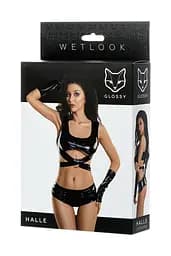 Сексуальний комплект Glossy Wetlook Halle Set S (чорний) - мініатюра 8