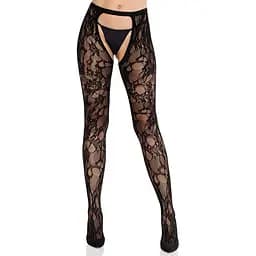 Колготки Leg Avenue Rose Lace Crotchless Tights With Open One Size Black