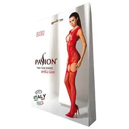 Ажурний бодістокінг із панчохами Passion BS082 red One size - мініатюра 5