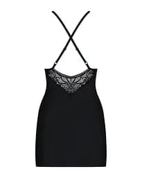 Сатиновий комплект для сну з мереживом Obsessive 828-CHE-1 chemise & thong чорний сорочка стри S/M - мініатюра 6