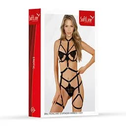 Комплект білизни Set bra, thong and suspender harness 11031, black S - мініатюра 4