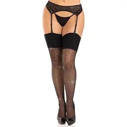 Панчохи Leg Avenue Wide Top RhinestOne Sheer Stockings Black One Size