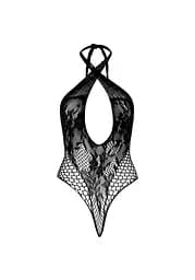 Мереживне тедді Leg Avenue Lace and net halter teddy One size Black глибокий виріз халтер - мініатюра 7