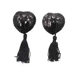 Наклейки на соски с пайетками и кисточками Hearts черные One Size