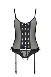 Корсет зі шнурівкою Passion NESSY CORSet S/M black стрінги з відкритим доступом пажі для панчіх - мініатюра 3