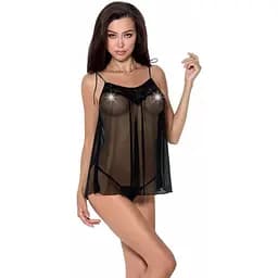 Сорочка прозрачная беби долл MELANIA CHEMISE black - Passion трусики на тонких бретелях L/XL