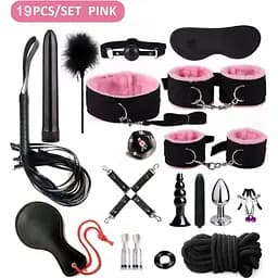 Эротический набор БДСМ для ролевых игр розовый, фиолетовый, красный, черный 19 предметов 