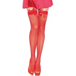 Панчохи Leg Avenue Fishnet Thigh Highs With Bow Red One size