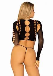Комплект Leg Avenue Long sleeve crop top & string Black One Size - мініатюра 2