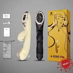Вакуумний вібратор-кролик з підігрівом KisToy A-King Pro Yellow - мініатюра 5