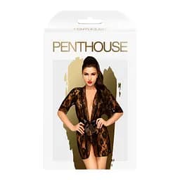 Еротичний халат з атласним поясом SWEET RETREAT чорний Penthouse xl - мініатюра 3