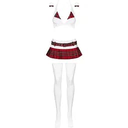Еротичний костюм школярки з міні-спідницею Obsessive Schooly 5pcs costume біло-червоний S/M - мініатюра 5