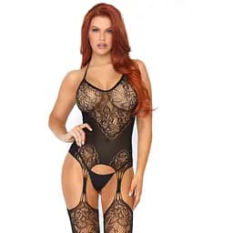 Leg Avenue Jacquard net bodystocking OS Black One size