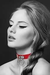 Чокер з кільцем для повідця Bijoux Pour Toi - FETISH, Червоний - мініатюра 2