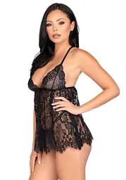 Пеньюар Leg Avenue Floral lace babydoll & string Black L - мініатюра 6