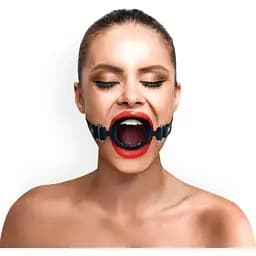 Кляп силиконовое кольцо натуральная кожа, Gag Ring внутренний диаметр кольца 40 мм, Черный