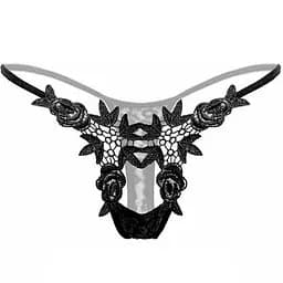 Трусики жіночі стрінги з квітковим принтом та пікантним вирізом S/M чорні