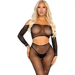 Комплект Leg Avenue RhinestOne Fishnet Crop Top and Legging One Size Black