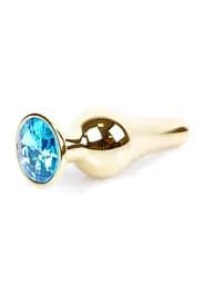 Анальна пробка - Jewellery Gold Long Plug Light Blue - мініатюра 3
