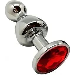 Металева анальна пробка Wooomy Lollypop Double Ball Metal Plug Red M,