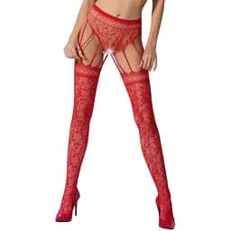 Эротические колготки-бодистокинг Passion S003 red имитация кружевных чулок и трусиков S/M/L