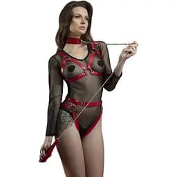 Повідець Feral Feelings - Chain Leash червоний, металевий ланцюг зі шкіряною петлею і карабіном