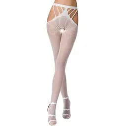 Эротические колготки-бодистокинг Passion S001 white с доступом и с открытыми бедрами S/M/L