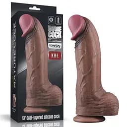 Фалоімітатор Dual-Layered Silicone Cock 13" коричневий LoveToy - мініатюра 1