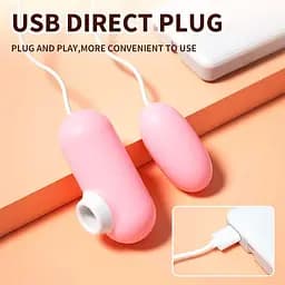Вакуумне віброяйце з живленням від USB (5 х 2,5 см, шнур 120 см) — провідний міністимулятор із вакуумним ефектом (10 режимів) - мініатюра 3